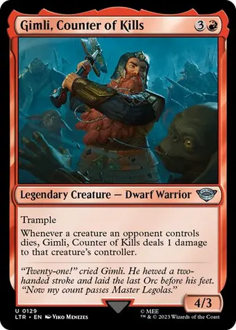 Gimli, Counter of Kills